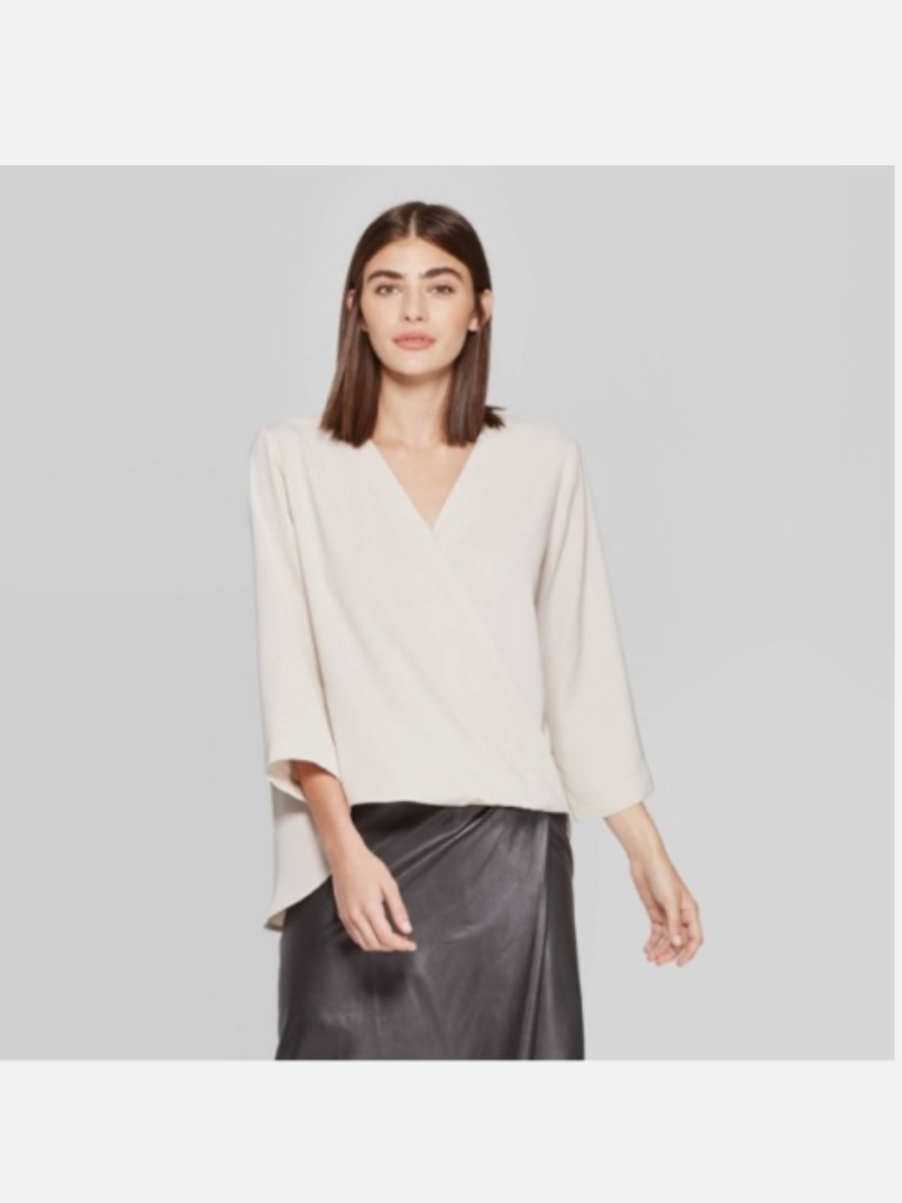 Prologue Cream Wrap-Front V-Neck Blouse